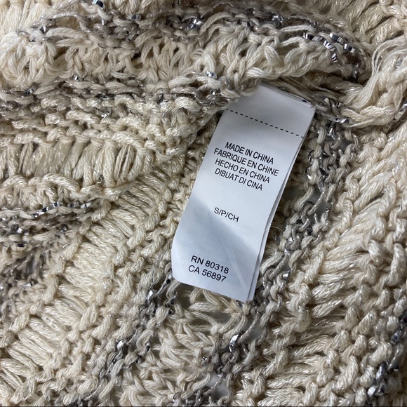 Lucky Brand Womens Sweater Tan Metallic Open Heavy Knit Top Tan 3/4 Sleeve S/S - Picture 11 of 11